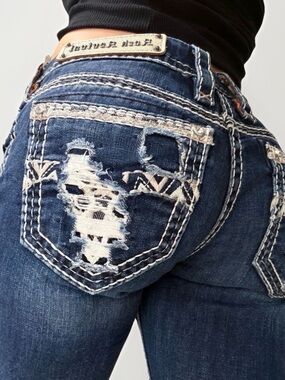 Rock Revival Blue Jeans Womens Size 29 Bootcut Distressed Thick Stitch Pockets